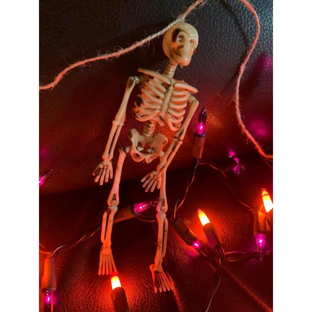 Halloween Lights in Orange/ Black (purple) 20 Bulbs each string 4 Skeletons on j